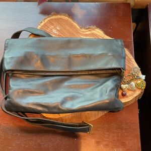 Sseko Black Leather Fold Over Cross Body Bag